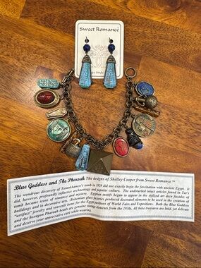 RARE Sweet Romance Vintage Egyptian Charm Bracelet with Dangle Earrings